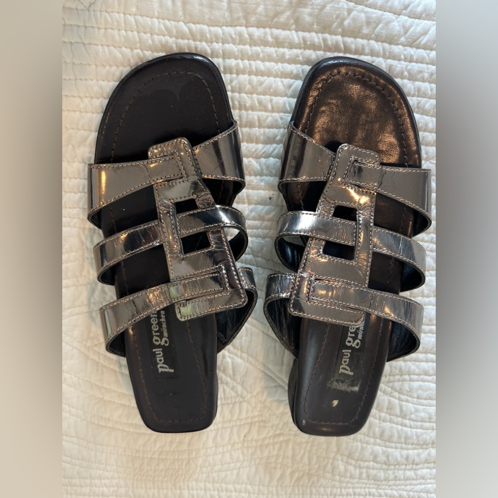 Paul Green Silver Slide Sandals with Wedge Size 6